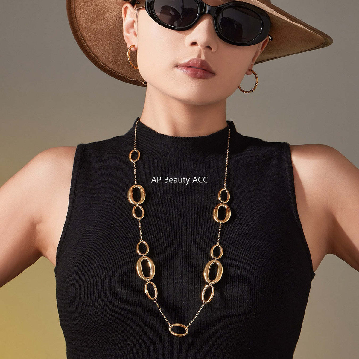 D관 - 기하 O체인 롱 디자인 18K 도금 스테인리스 목걸이 [M084] 25.11-3