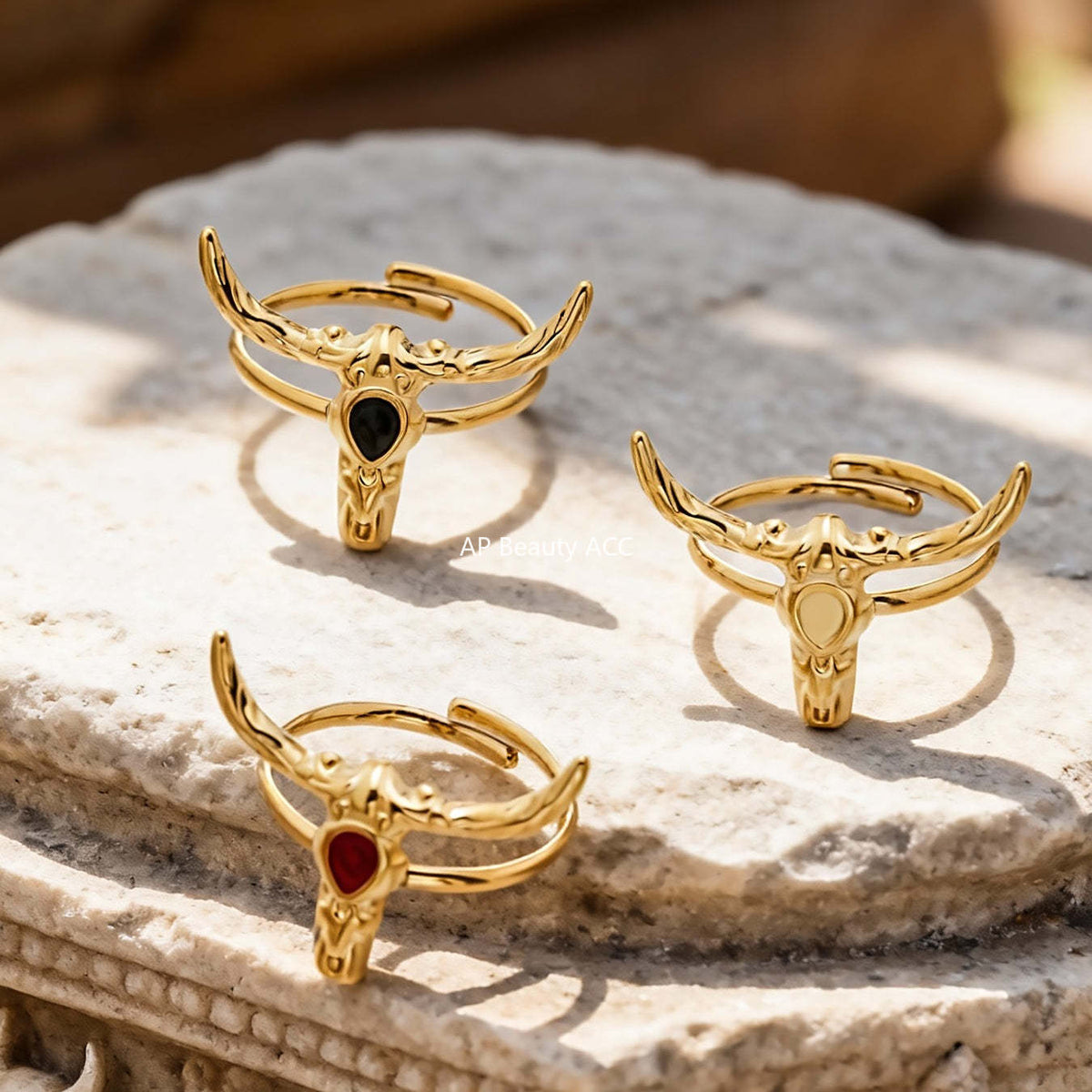 D관 - 스테인리스 스틸 18K 도금 황소 디자인 오픈형 반지 [A668-A689-A670] 25.12-3