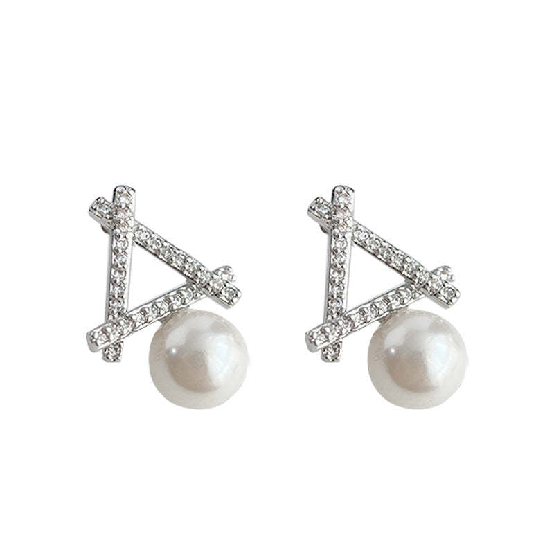 C관 - 미니 큐빅 은침 불규칙 글라스 진주 귀걸이 [4000] 24.05-1