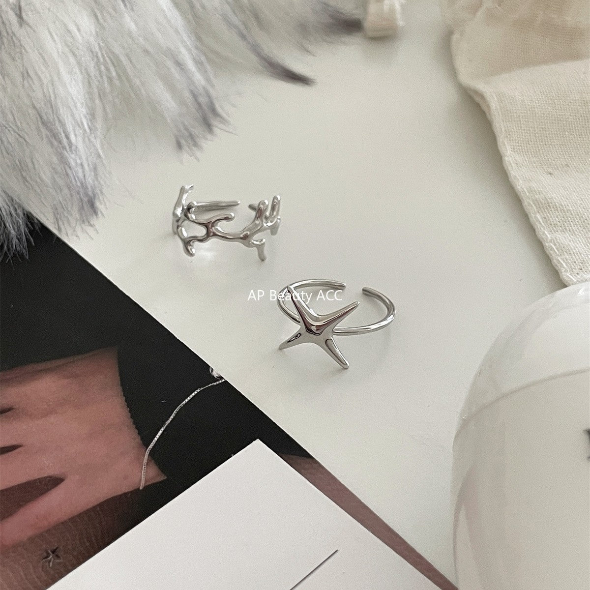 A관 - 925 실버 불규칙 나뭇가지 별 디자인 반지 [JZ-0708] 25.10-3