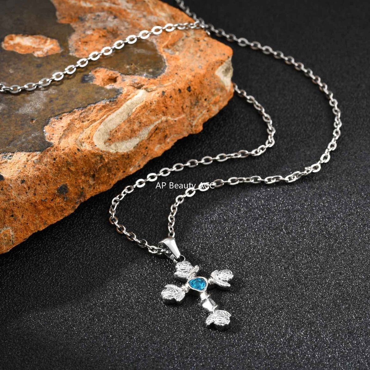 G관 - 스테인리스 스틸 하트 큐빅 장미 십자가 펜던트 목걸이 [PN-2240] 25.10-4