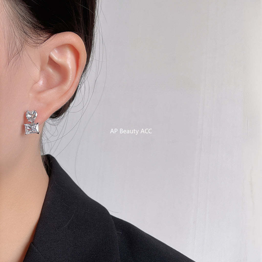 C관 - 고급스러운 미니 큐빅 하트 디자인 은침 귀걸이 [A893] 24.04-1