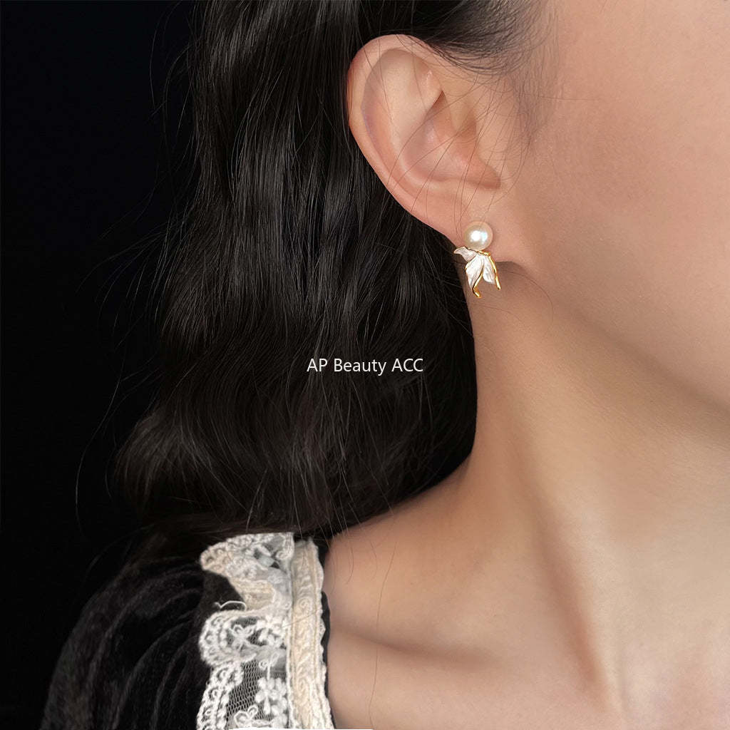 C관 - 담수진주 나비 18K 도금 925 실버 귀걸이 [5754] 25.03-4