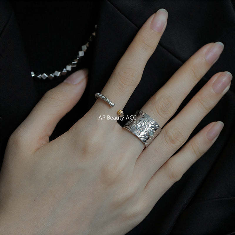 G관 - 부조 당초 패턴 전통 투톤 오픈형 유니섹스 반지 [J1715] 24.11-2