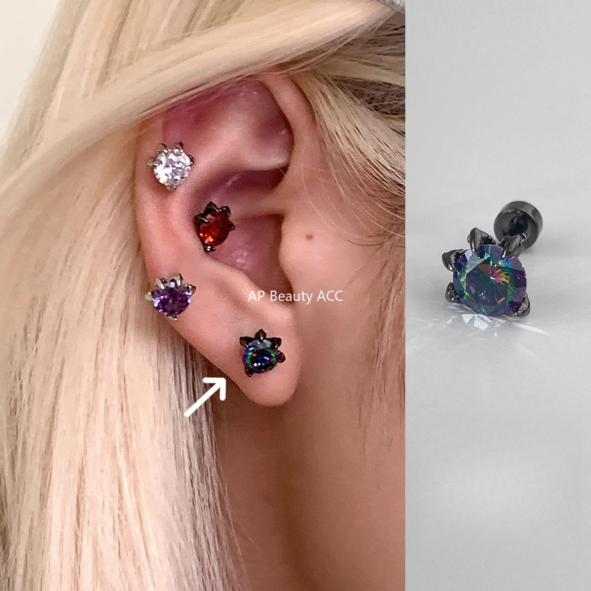 A관 - 티타늄 스틸 단일 큐빅 피어싱 귀걸이 [EH-4199] 25.10-3