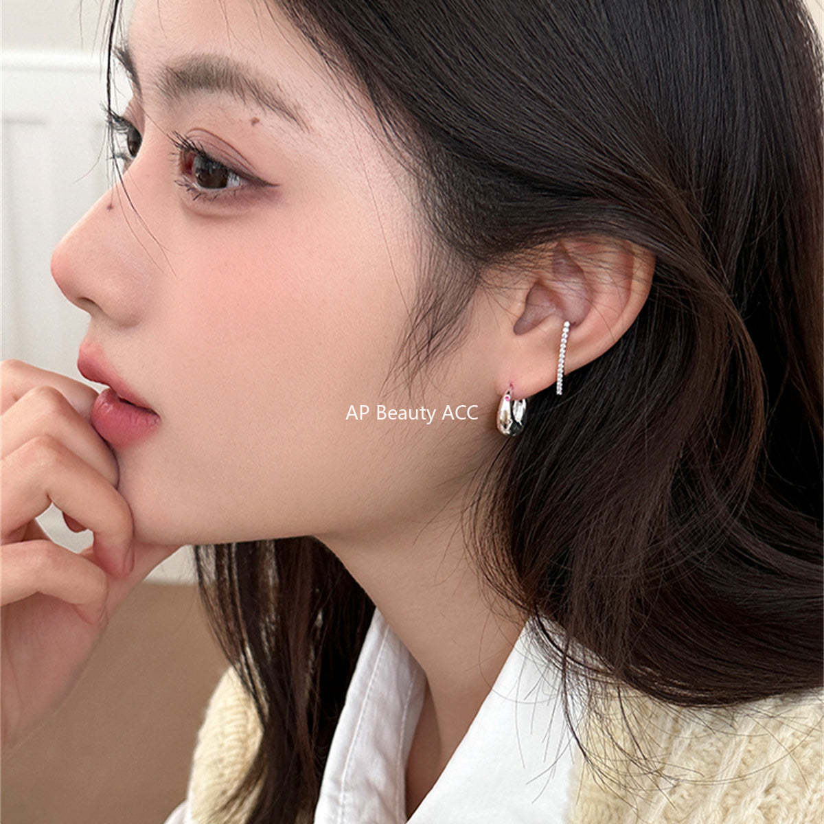 A관 - 은침 컬러 큐빅 링형 귀걸이 [EH-3550] 25.05-5