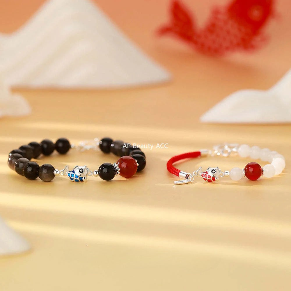 B관 - 999 실버 잉어 홍마노 커플 팔찌 [YC4658SL_1] 25.11-4