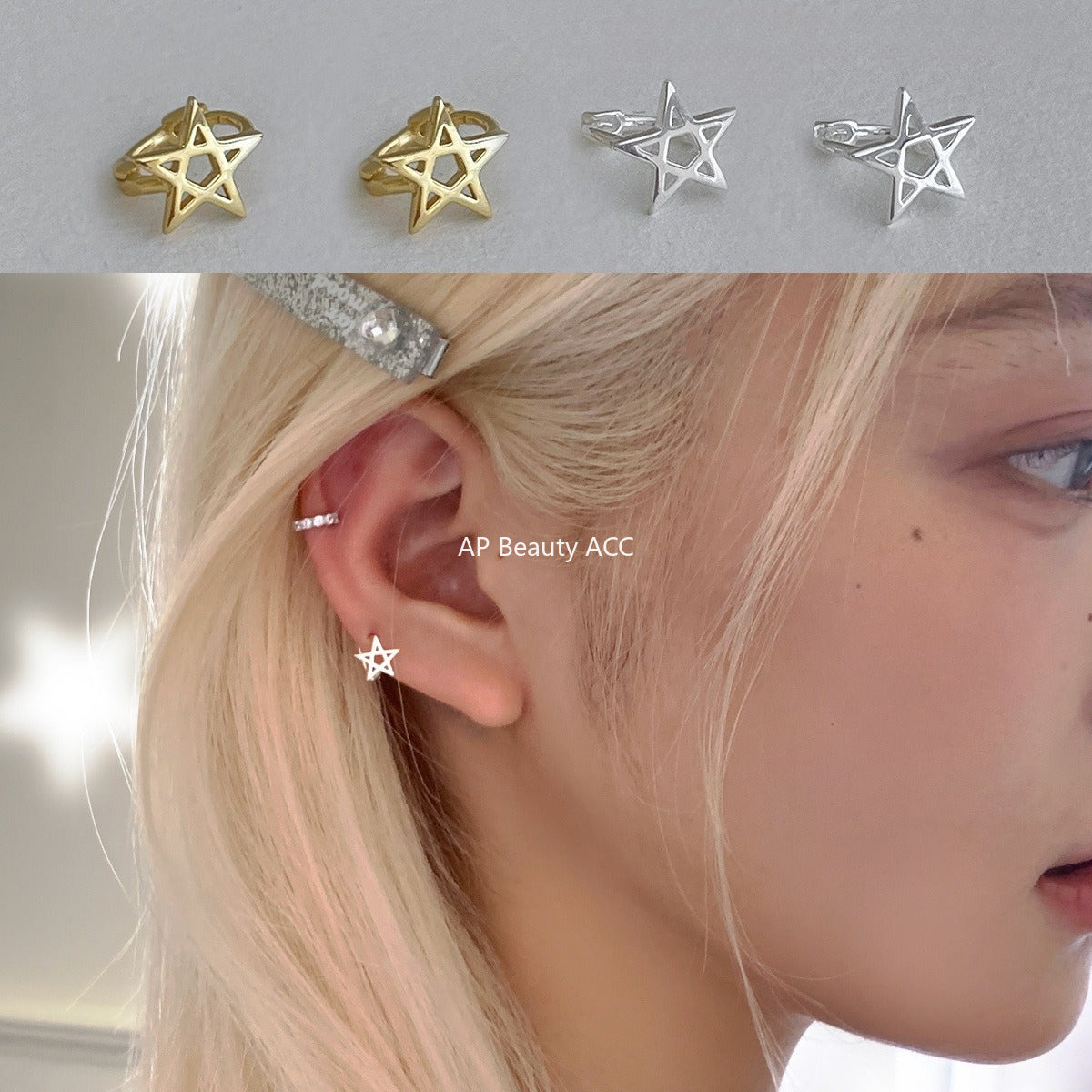 A관 - 925 은침 라인 별 후프 귀걸이 [EH-4182] 25.10-3