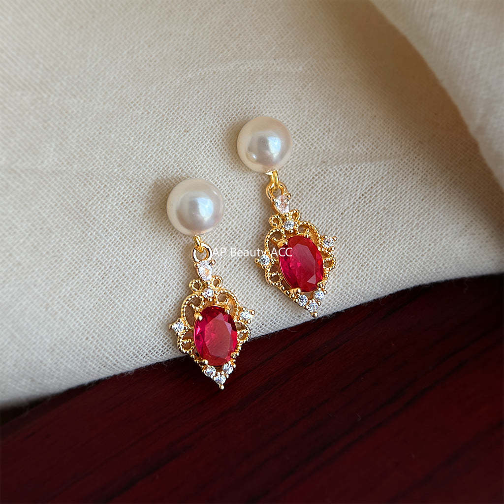 C관 - 핸드메이드 큐빅 글라스 진주 드롭 925 은침 귀걸이 [7087] 25.11-3