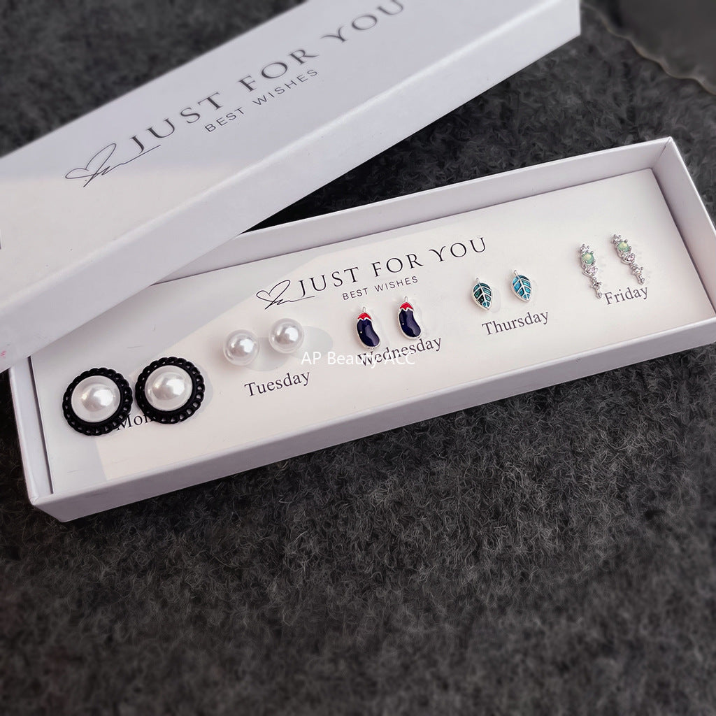 C관 - 925 은침 요일별 5개 세트 귀걸이 [7084] 25.11-2