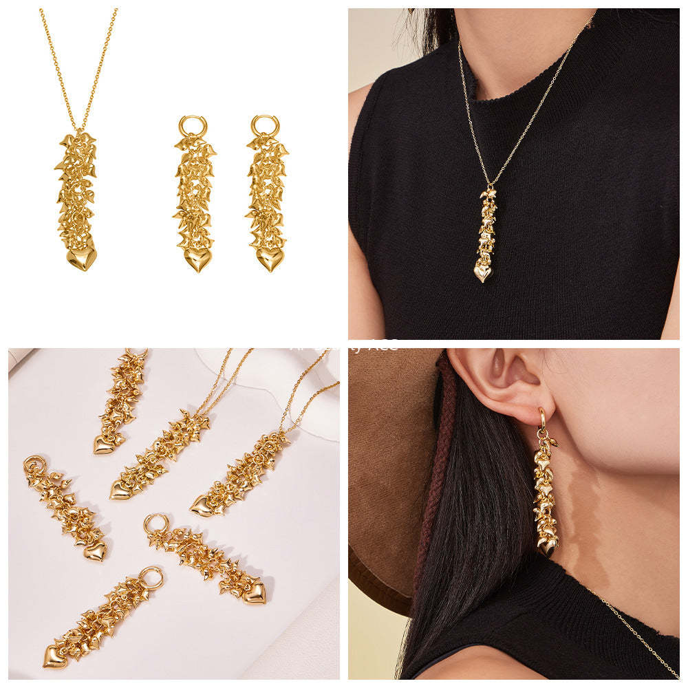 D관 - 스테인리스 스틸 하트 핸드메이드 18K 도금 목걸이 귀걸이 [TXP480] 25.11-4