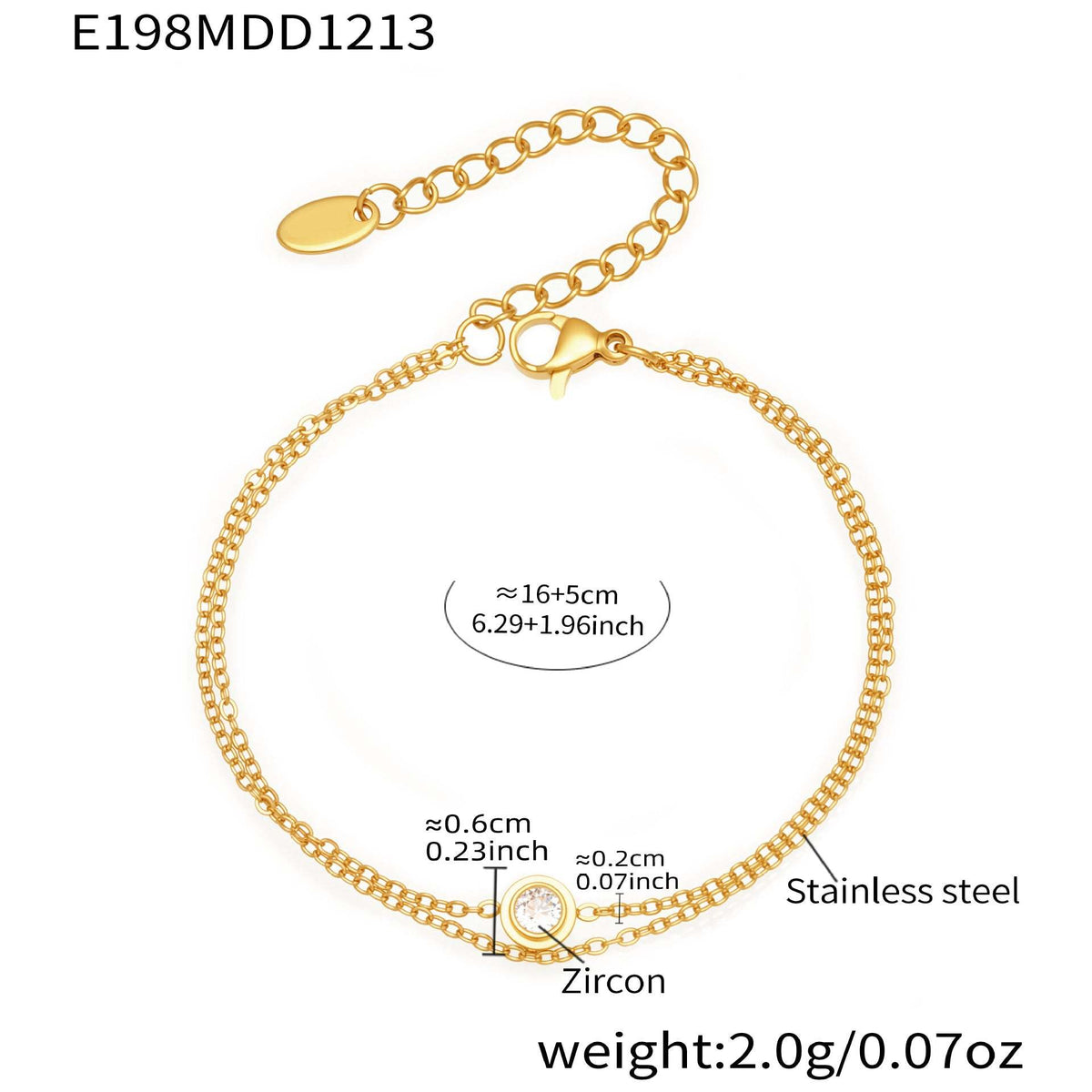 D관 - 스테인리스 스틸 18K 도금 원형 큐빅 더블 레이어드 팔찌 [E198] 25.12-3