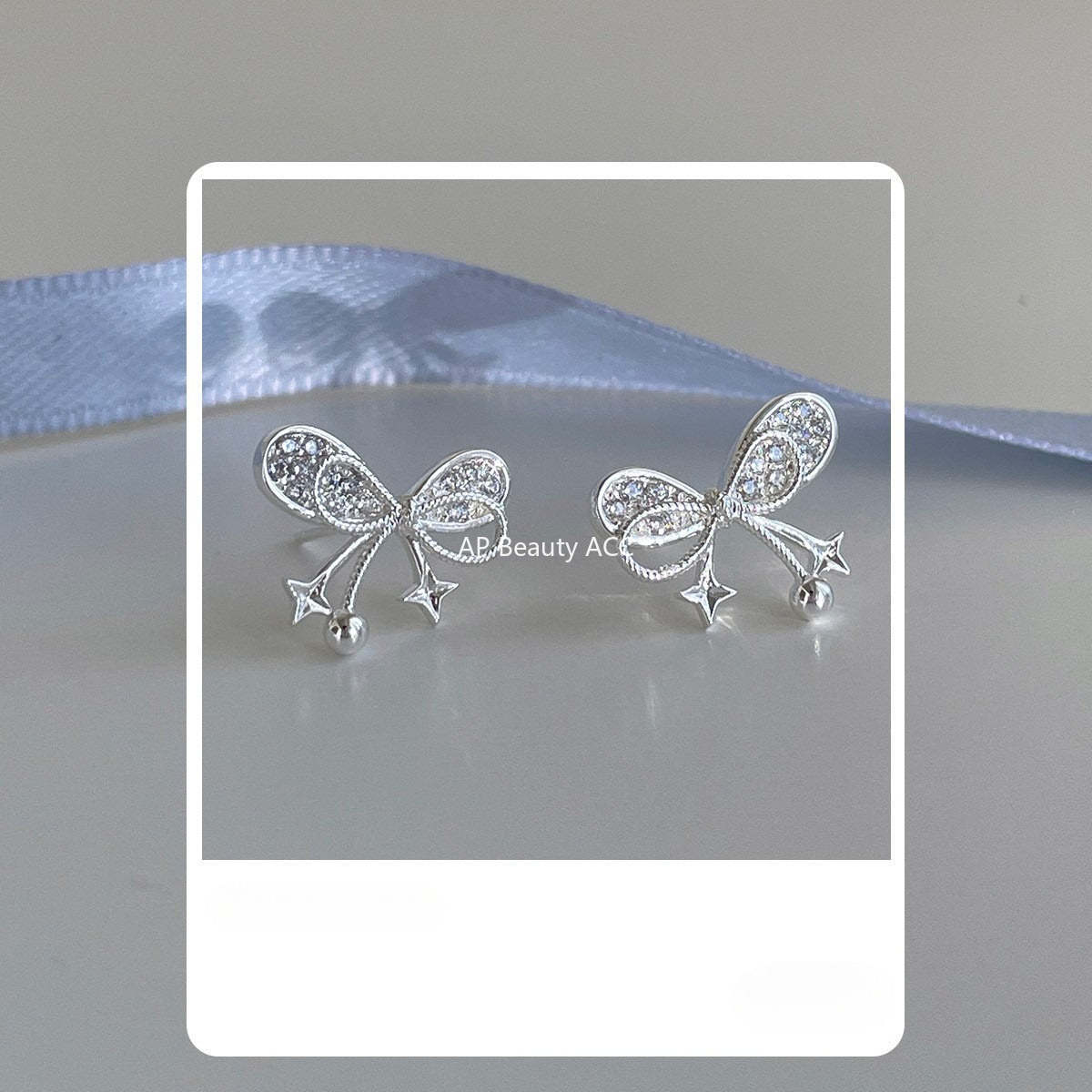 A관 - 925 은침 리본 별 큐빅 귀걸이 [EH-4329] 25.12-1