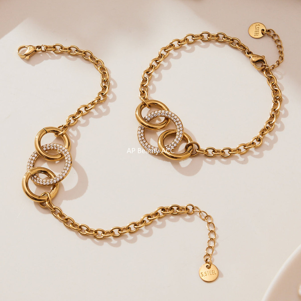 D관 - 스테인리스 스틸 큐빅 연결 링 디자인 목걸이 팔찌 [TXP436] 25.10-3