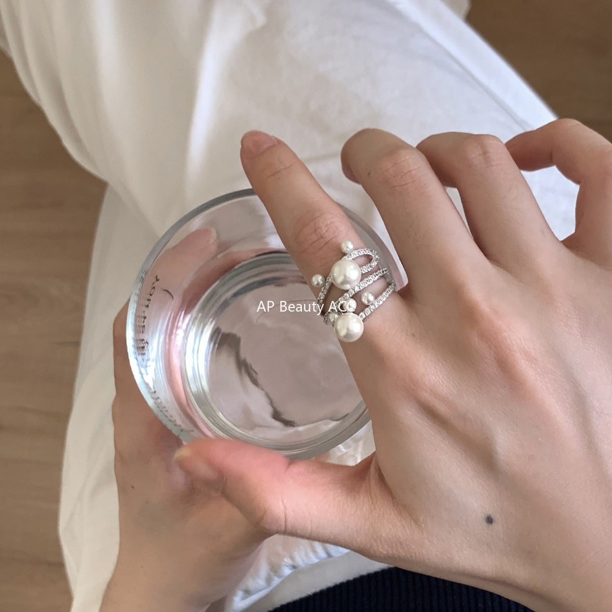 A관 - 빈티지 진주 레이어 큐빅 오픈형 반지 [JZ-0728] 25.11-1