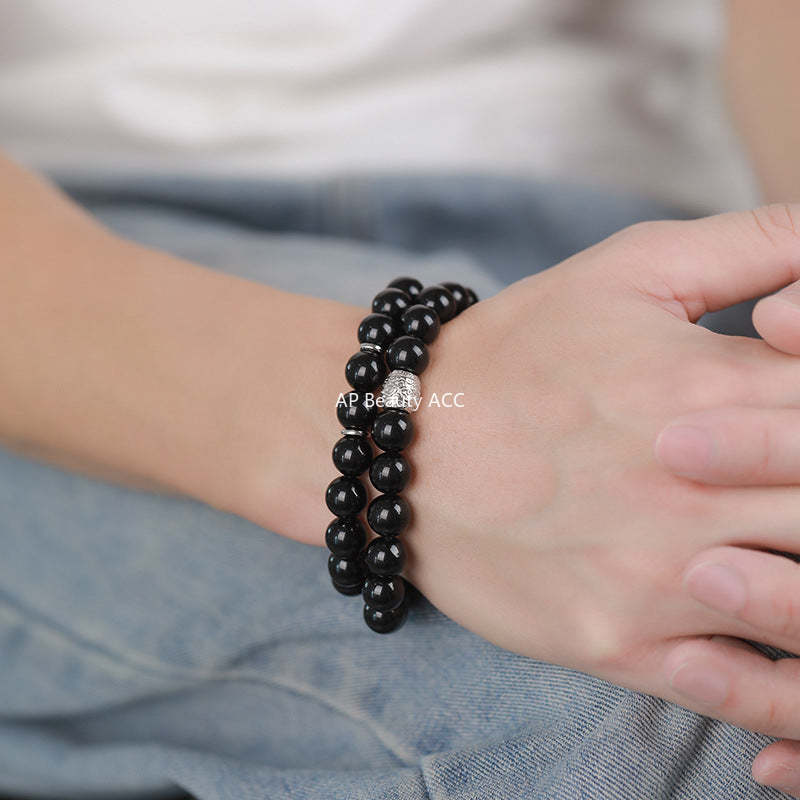 B관 - 999 실버 흑요석 비즈 우레탄줄 팔찌 [YC5148SL_1] 25.10-5