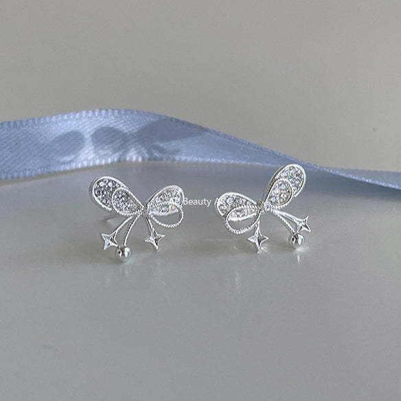 A관 - 925 은침 리본 별 큐빅 귀걸이 [EH-4329] 25.12-1