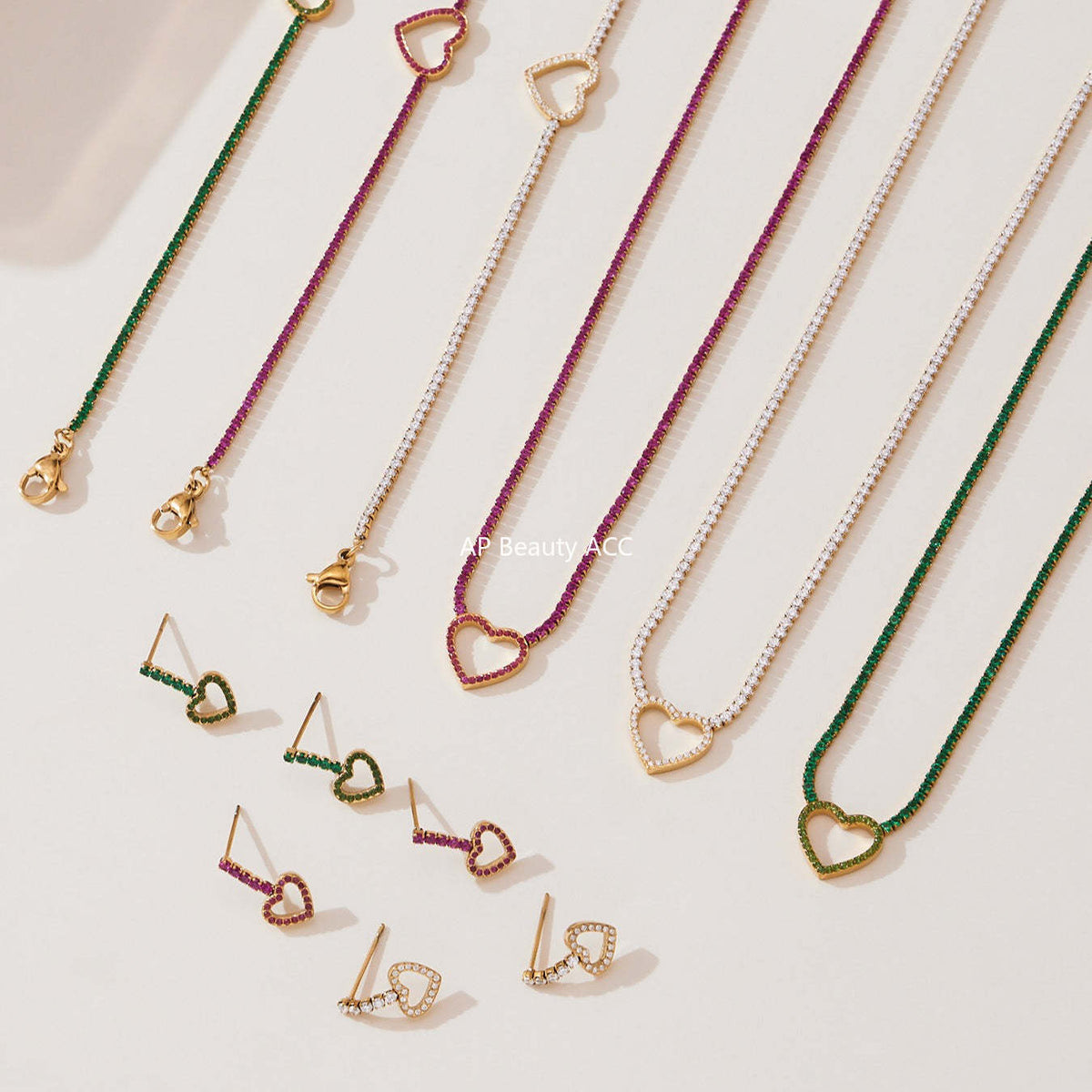 D관 - 스테인리스 스틸 풀큐빅 하트 체인 귀걸이 목걸이 팔찌 [TXP455] 25.10-4