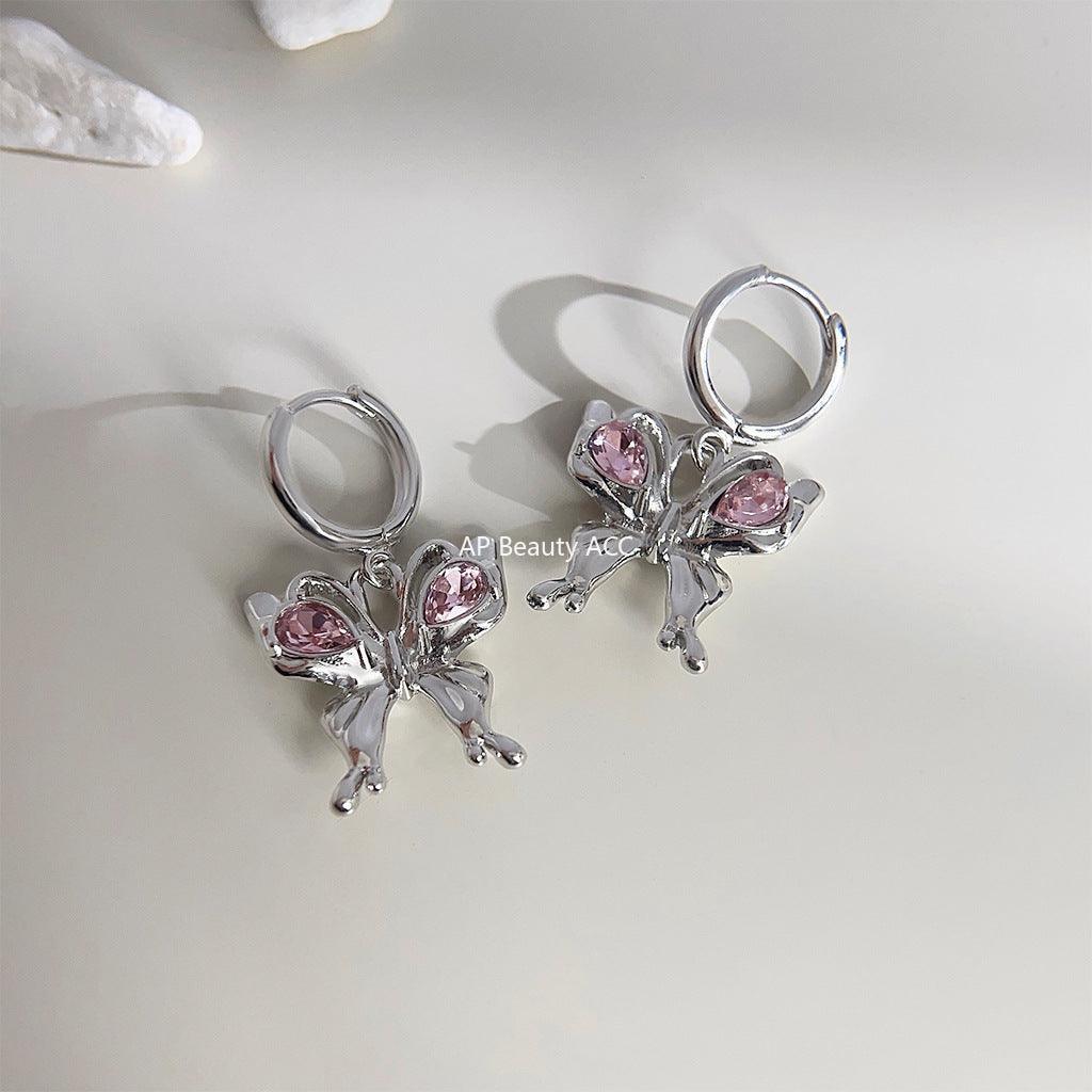 C관 - 귀엽고 상큼한 인스타 스타일 분홍색 유리 크리스탈 귀걸이 [3677] 24.03-5