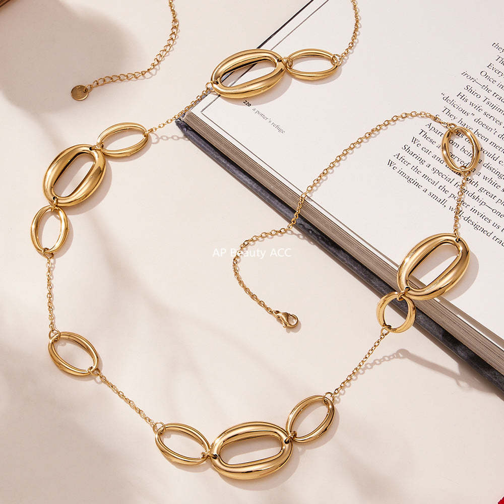 D관 - 기하 O체인 롱 디자인 18K 도금 스테인리스 목걸이 [M084] 25.11-3