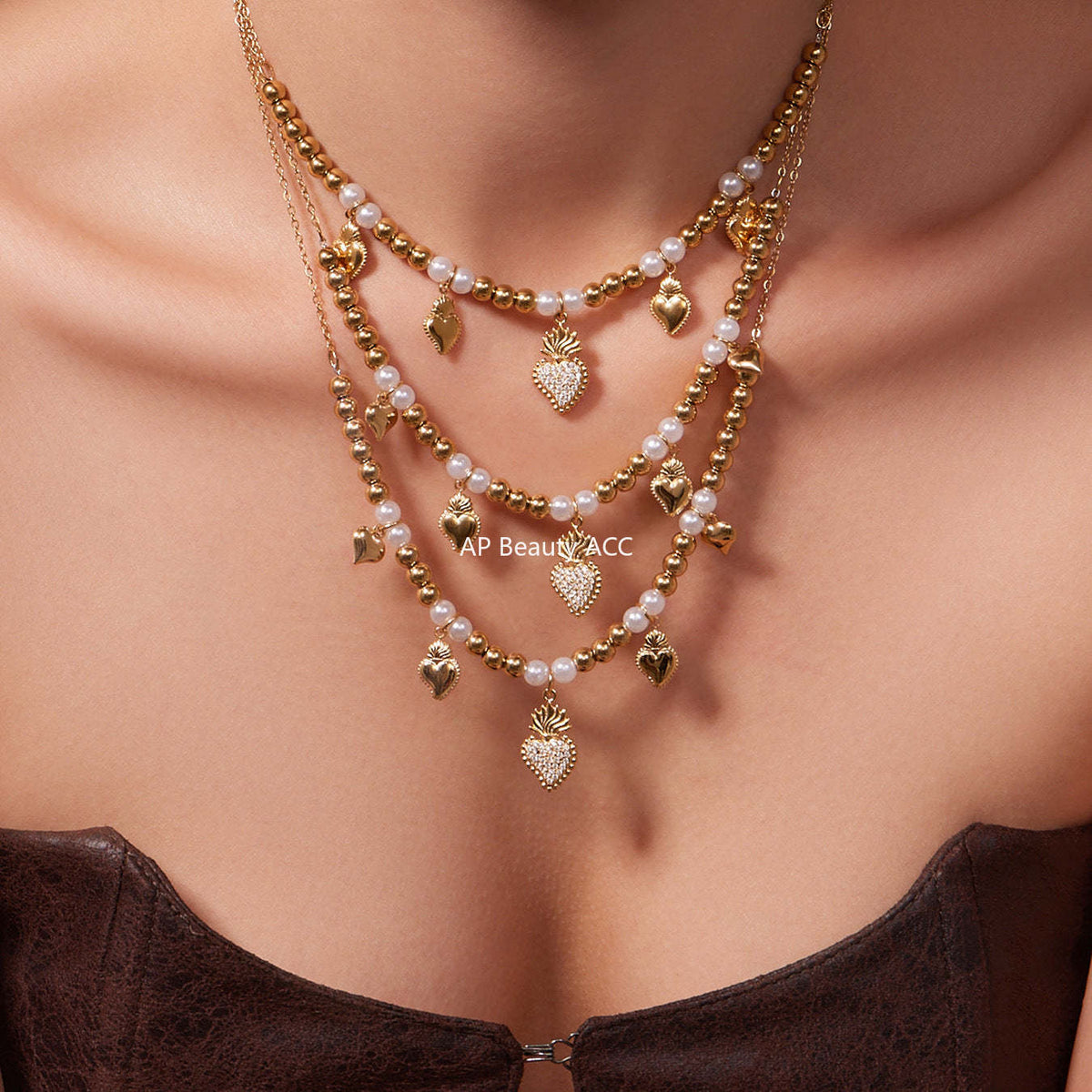 D관 - 스테인리스 스틸 하트 왕관 큐빅 펜던트 18K 도금 목걸이 귀걸이 팔찌 반지 [TXP490] 25.11-4