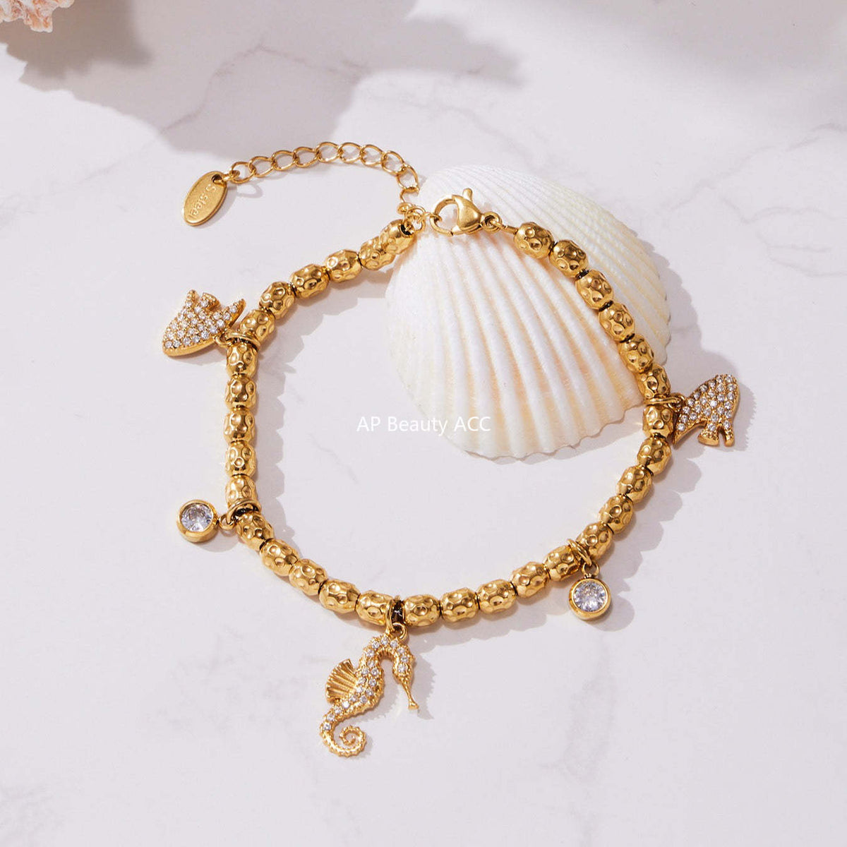 D관 - 스테인리스 18K 도금 큐빅 해마 멀티 펜던트 팔찌 [E693-E694-E695] 25.10-5