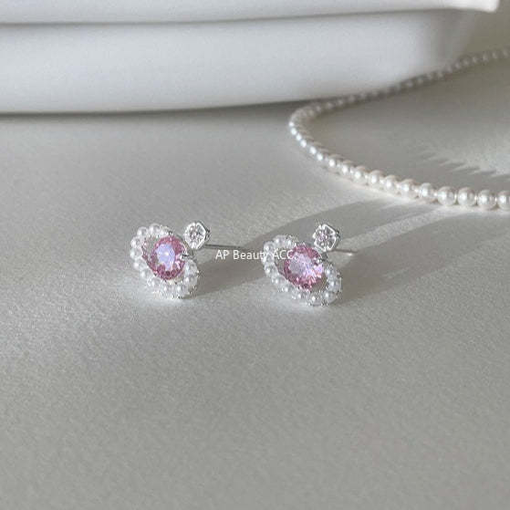 A관 - 핑크 큐빅 볼 디자인 진주 귀걸이 [EH-4313] 25.12-3