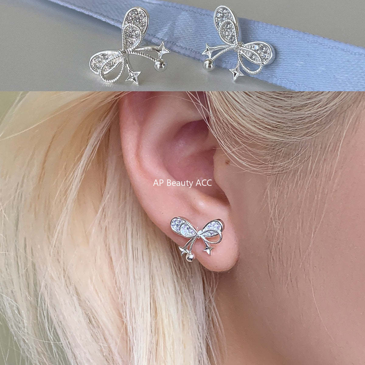 A관 - 925 은침 리본 별 큐빅 귀걸이 [EH-4329] 25.12-1