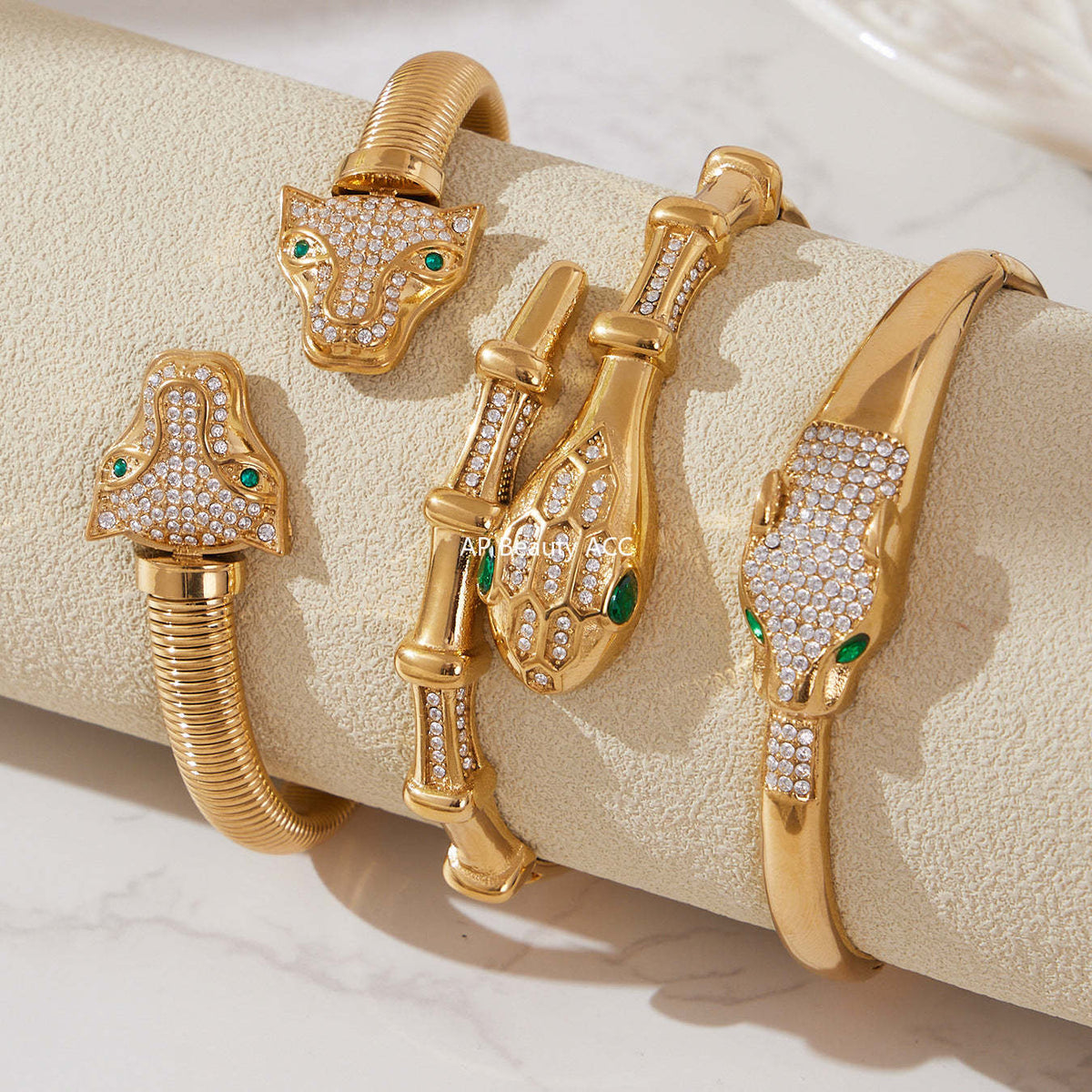 D관 - 스테인리스 18K 도금 풀큐빅 뱀머리 오픈형 팔찌 [Z506-Z507-Z508] 25.10-5