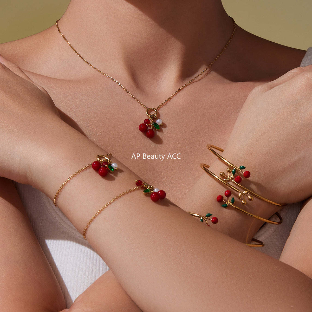 D관 - 스테인리스 스틸 체리 펜던트 목걸이 귀걸이 팔찌 반지 [TXP407] 25.09-4