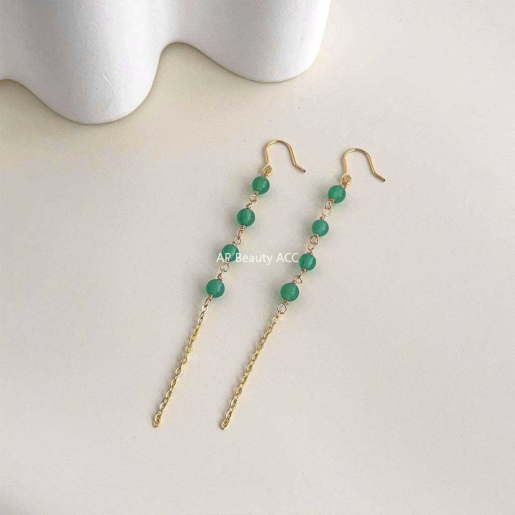 C관 - 14K 도금 홍마노 천연석 길고 흐르는 귀걸이 [3939] 24.05-2