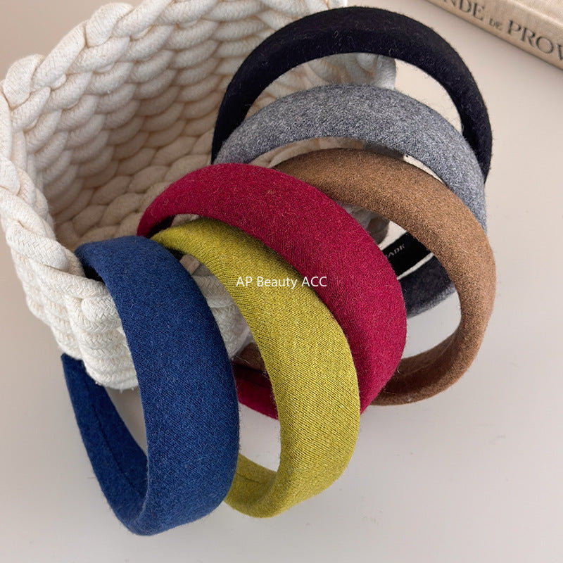 E관 - 컬러 울 패브릭 쿠션 와이드 머리띠 [27562] 25.10-3