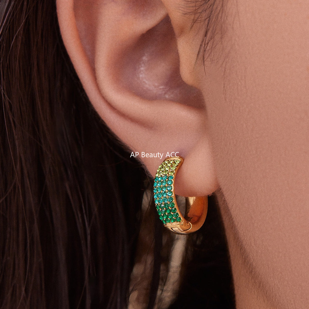 D관 - 스테인리스 컬러 믹스 큐빅 18K 도금 후프 링 귀걸이 [F931] 25.11-2