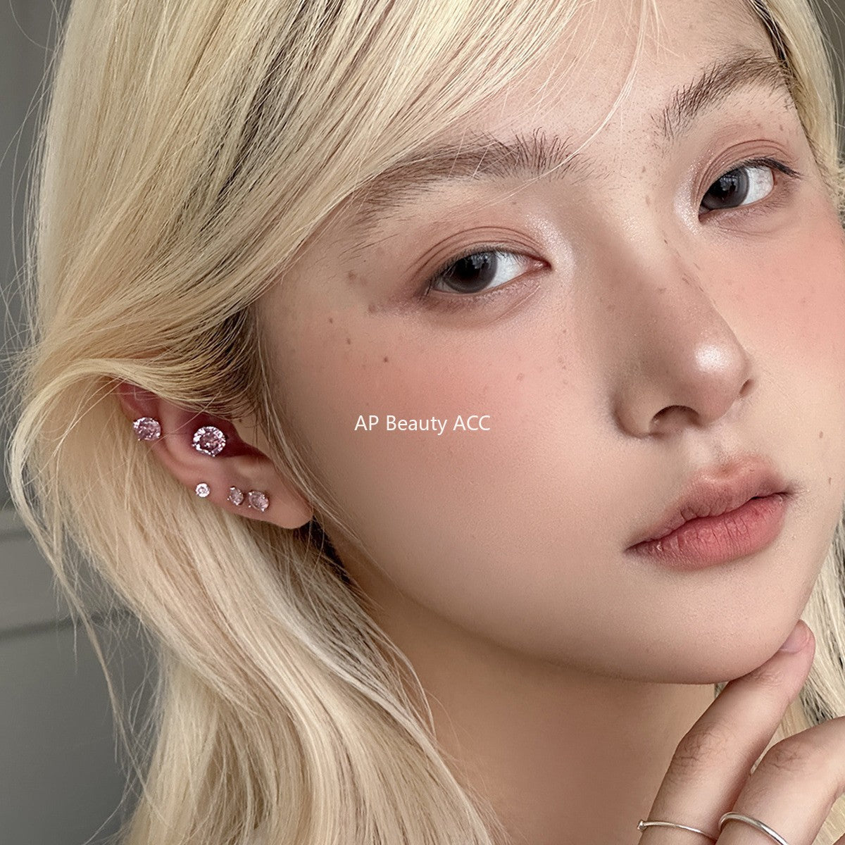 A관 - 999 실버 핑크 큐빅 스터드 귀걸이 [EH-4094] 25.10-2