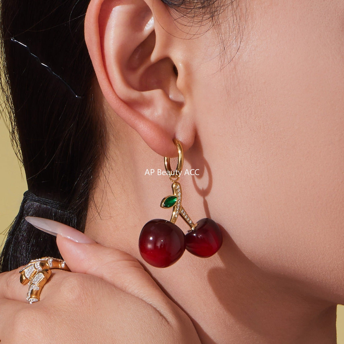 D관 - 18K 골드 도금 스테인리스 스틸 체리 펜던트 목걸이 팔찌 귀걸이 [TXP420] 25.10-1