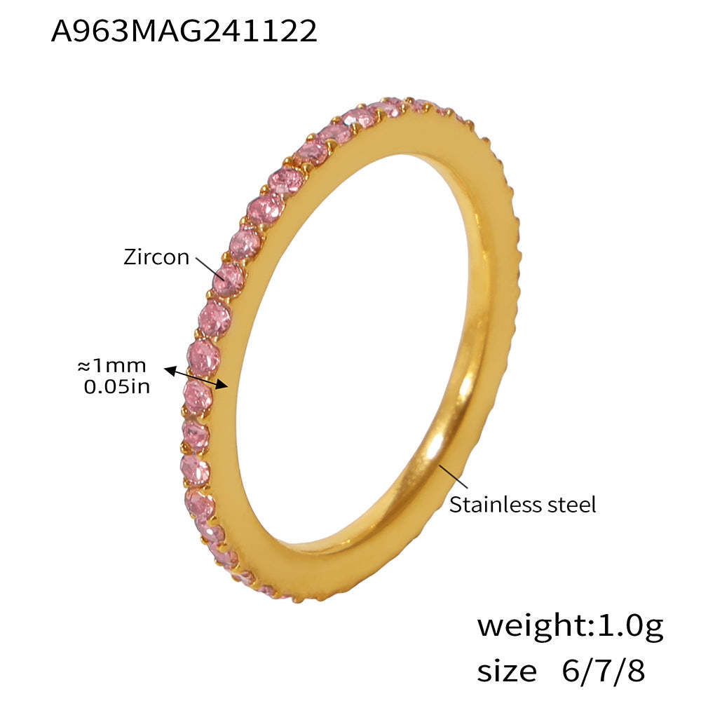 D관 - 1.5mm 슬림 풀 큐빅 유니크 커플링 PVD 18K 도금 반지 [A963] 24.11-5