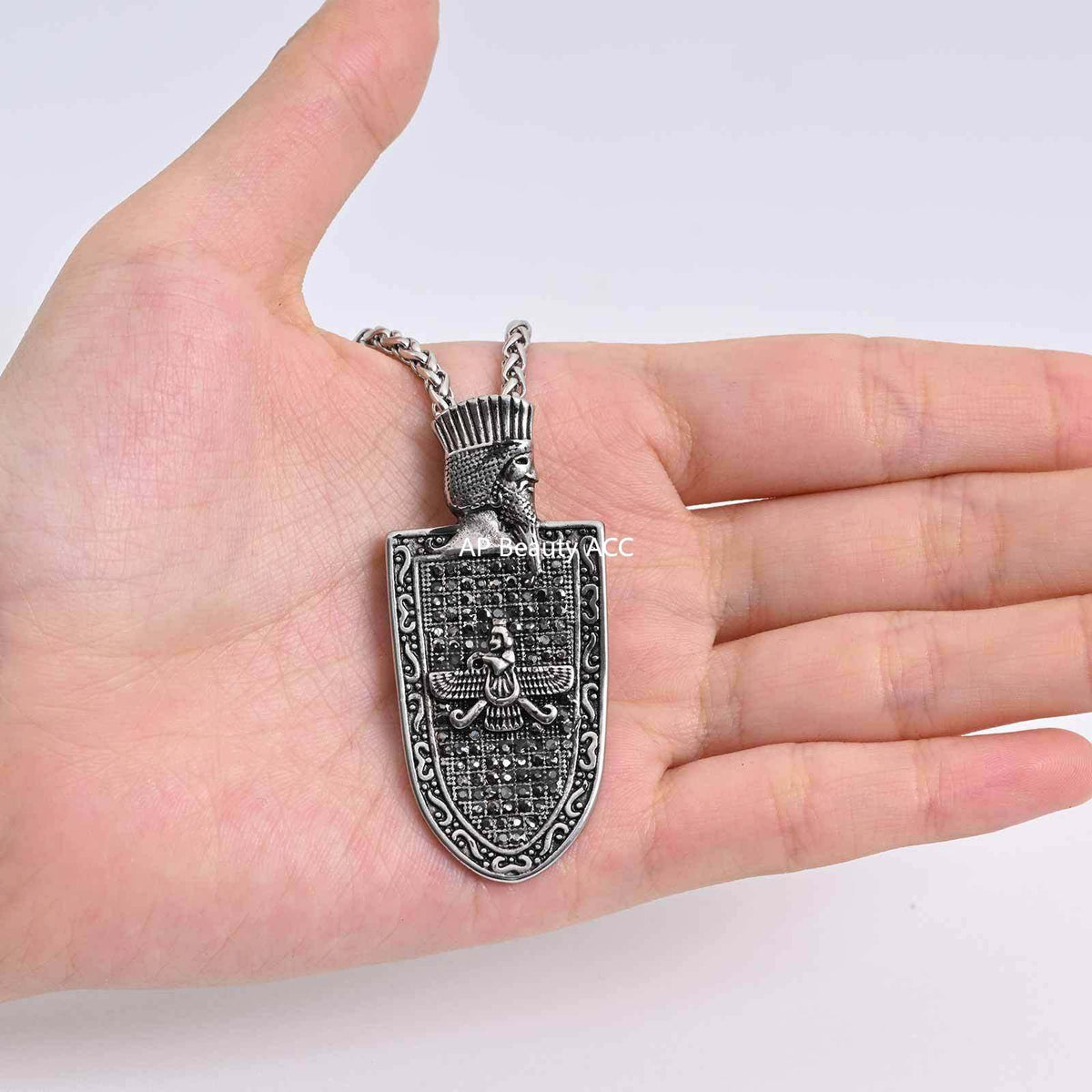 G관 - 스테인리스 스틸 빈티지 방패 모양 팬던트 목걸이 [PN-2261] 25.10-4