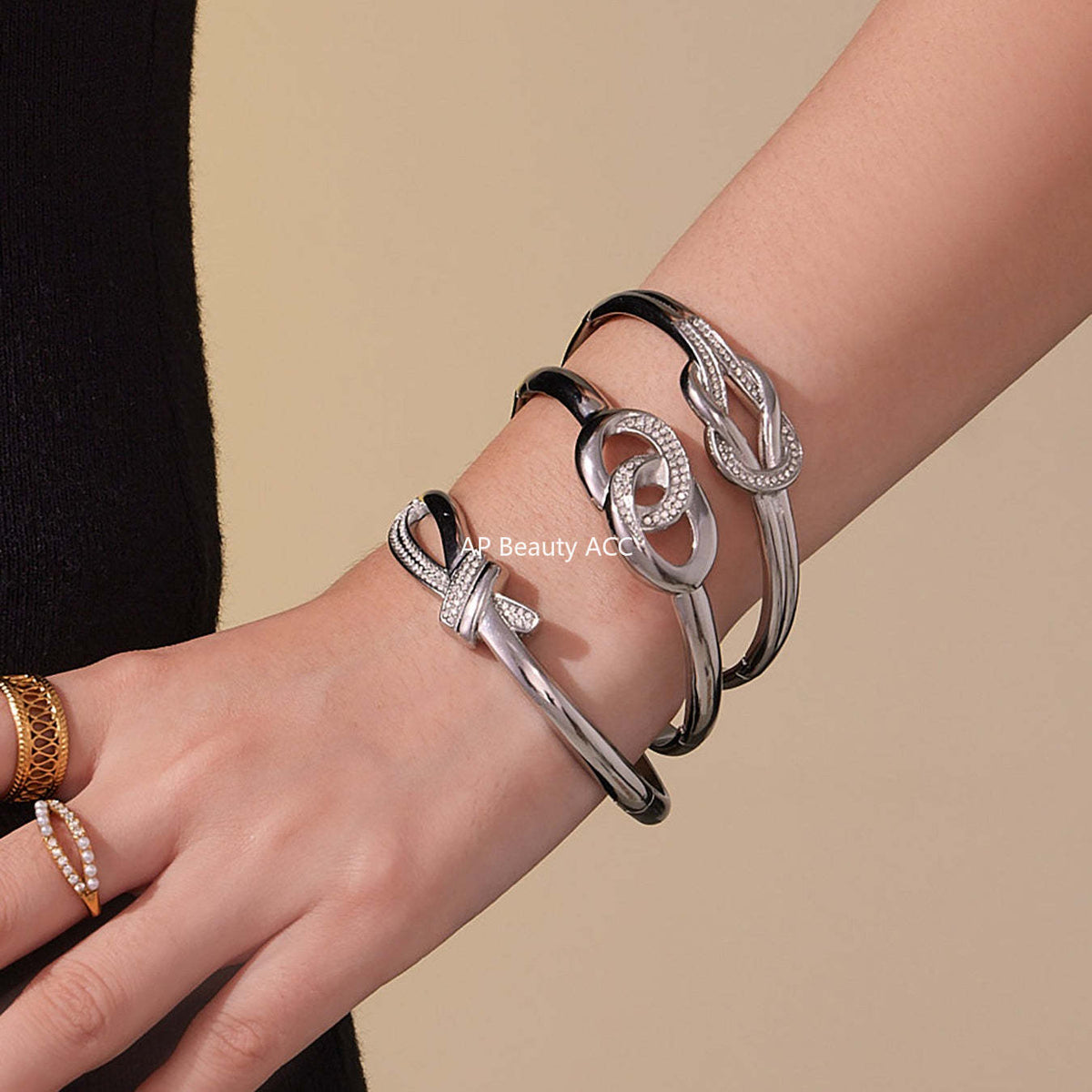 D관 - 스테인리스 풀큐빅 이중 링 매듭 디자인 팔찌 [Z509-Z510-Z511] 25.10-5