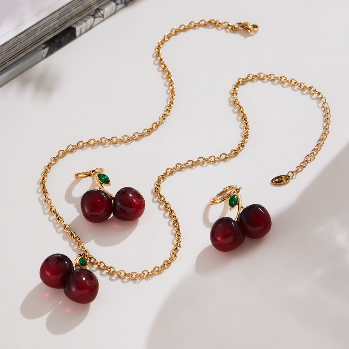 D관 - 스테인리스 스틸 레진 체리 펜던트 목걸이 귀걸이 [TXF427] 25.10-2