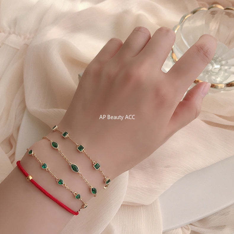B관 - 925 실버 에메랄드 큐빅 팔찌 [YC4213SL] 24.07-2