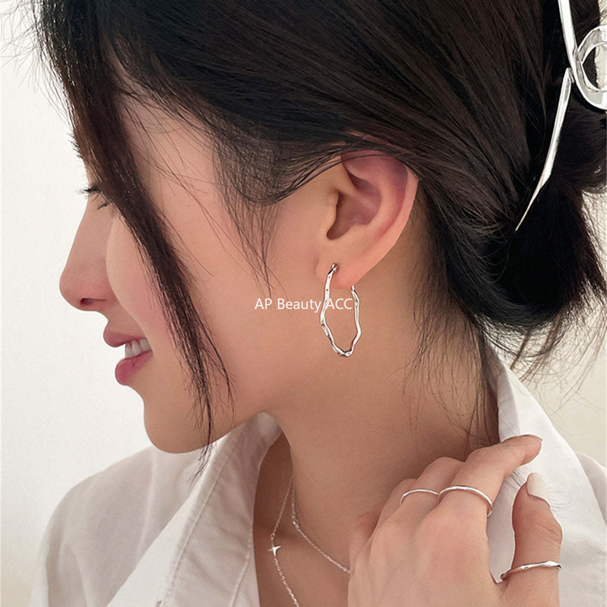 A관 - 불규칙 디자인 925 은침 원형 링 귀걸이 [EH-3790] 25.09-1