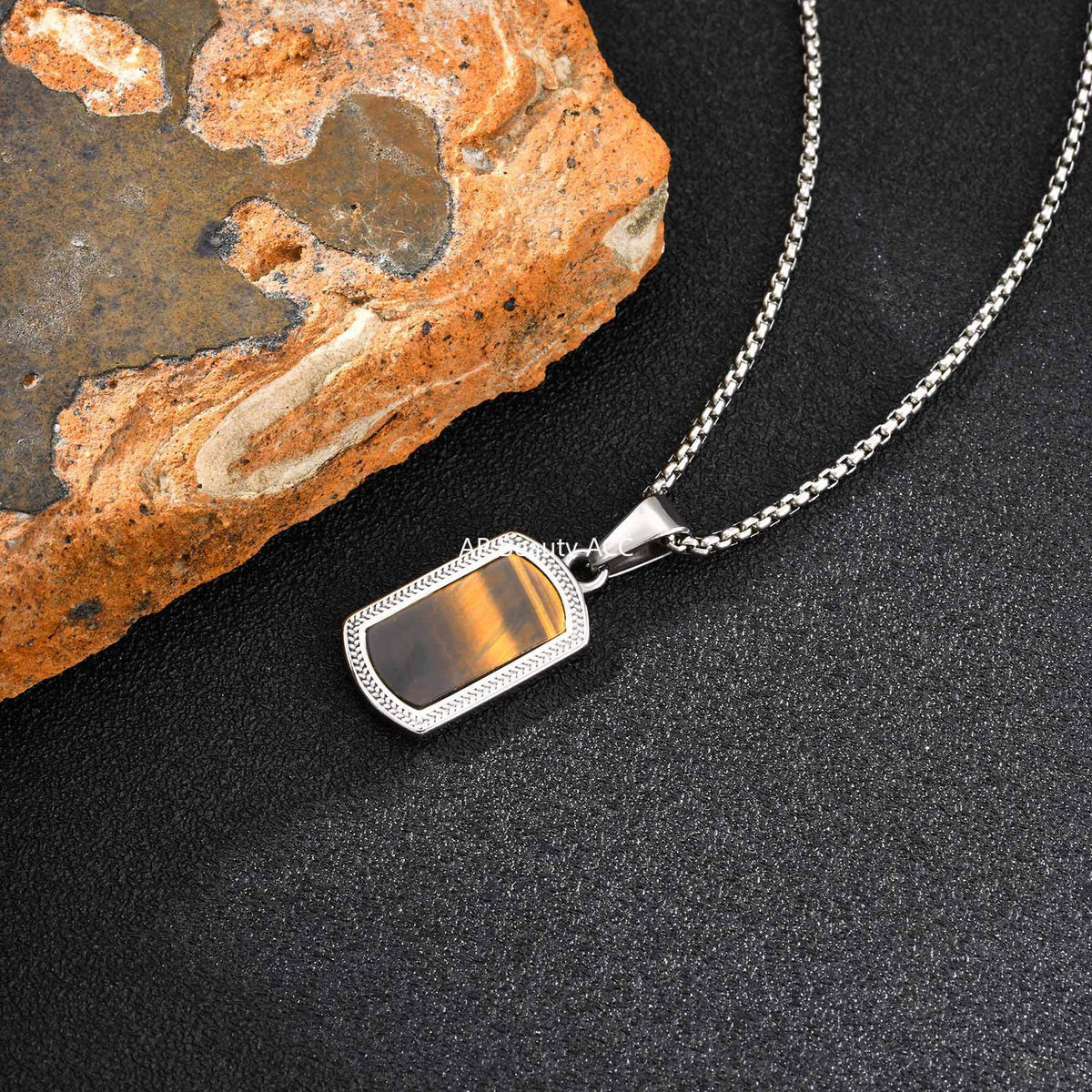 G관 - 스테인리스 스틸 사각 호안석 펜던트 목걸이 [PN-2162] 25.10-5
