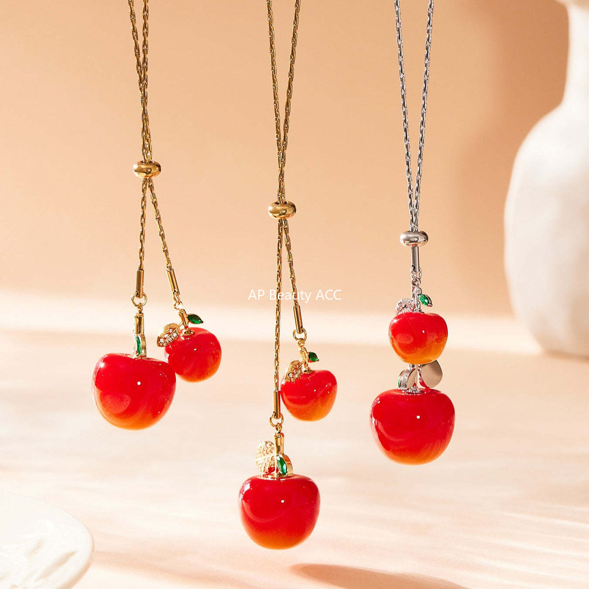 D관 - 큐빅 체리 펜던트 스테인리스 18K 도금 조절형 목걸이 [P1366] 25.11-3