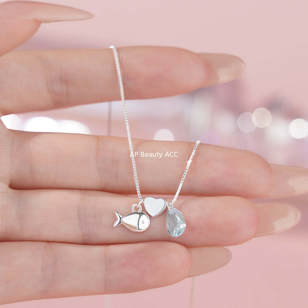 B관 - 925 실버 하트 물방울 물고기 펜던트 목걸이 [YC0450N_1] 25.12-2