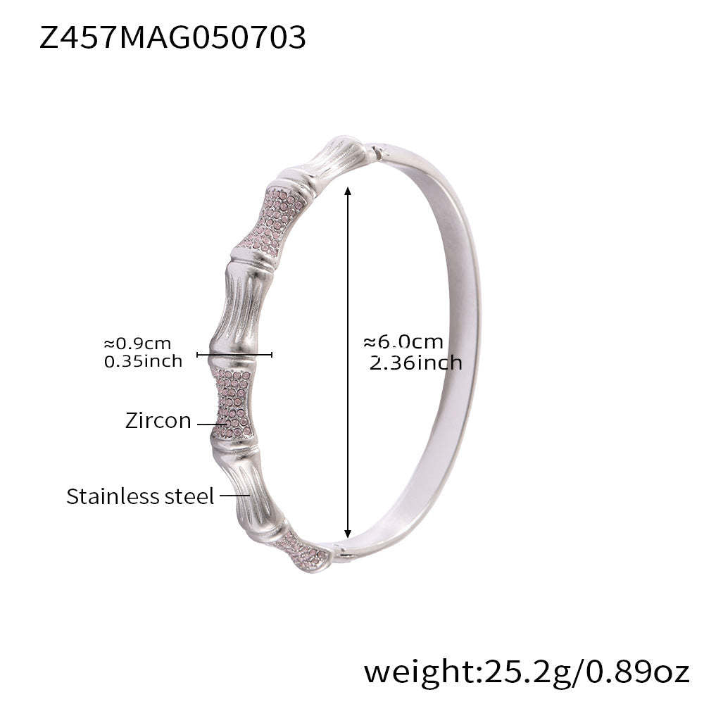 D관 - 대나무 물결 디자인 큐빅 스테인리스 스틸 18K 도금 팔찌 [Z454] 25.07-2