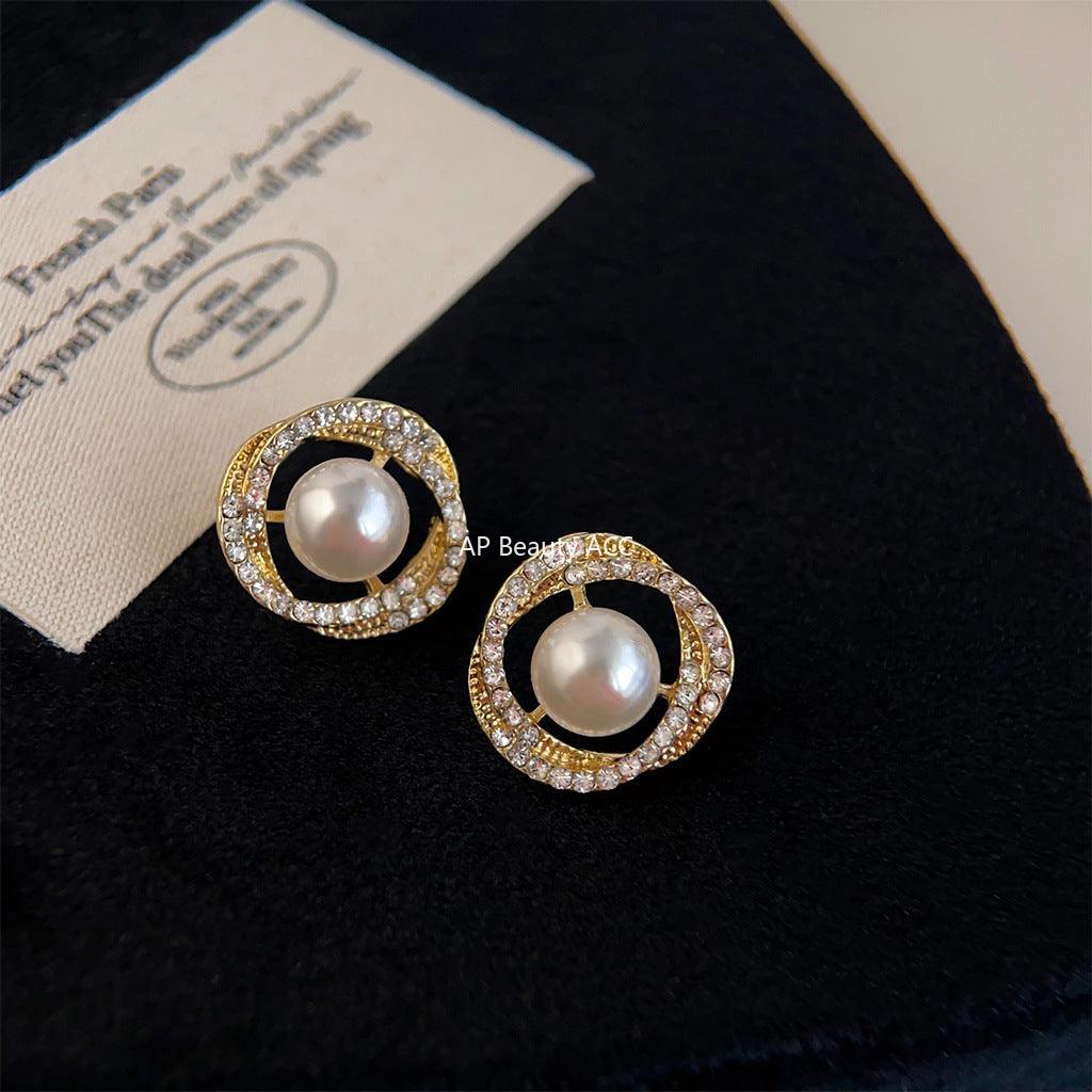 C관 - 미니멀 글라스 큐빅 레진 진주 14K 도금 트렌디 귀걸이 [3642] 24.03-3