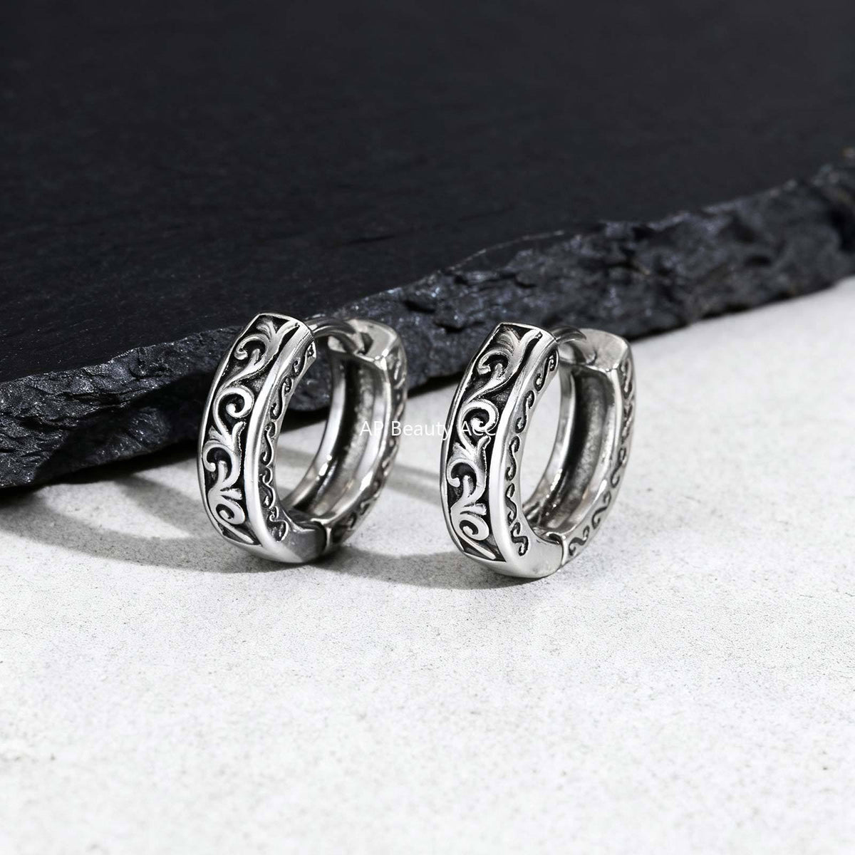 G관 - 스테인리스 스틸 빈티지 컬러 패턴 링 귀걸이 [EH-839] 25.12-1