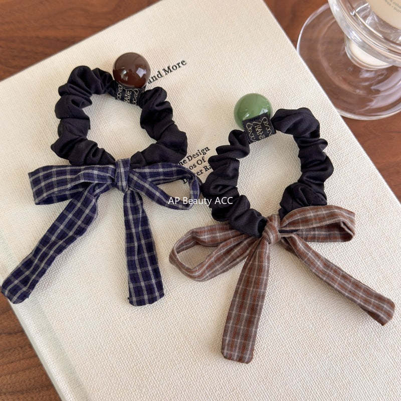 E관 - 체크 스트라이프 리본 방울 곱창 헤어밴드 [27488] 25.09-4