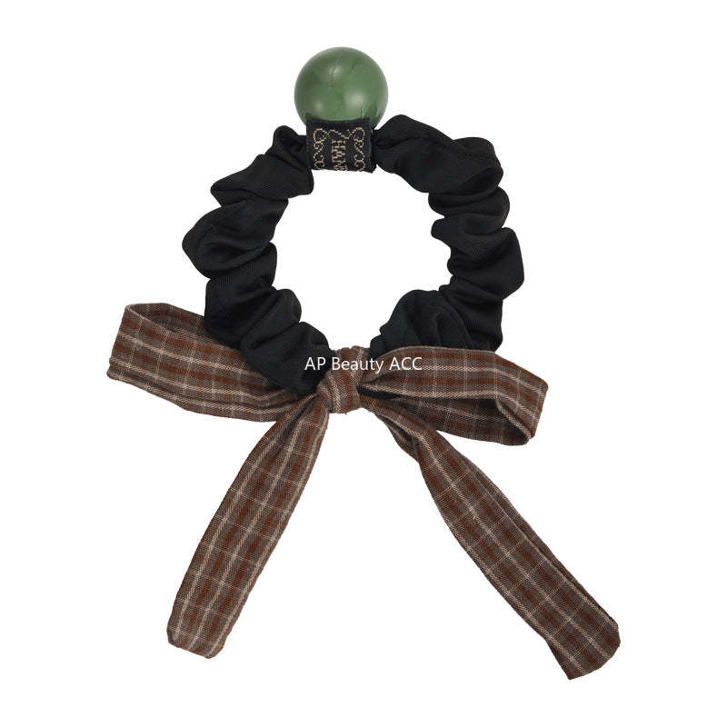 E관 - 체크 스트라이프 리본 방울 곱창 헤어밴드 [27488] 25.09-4