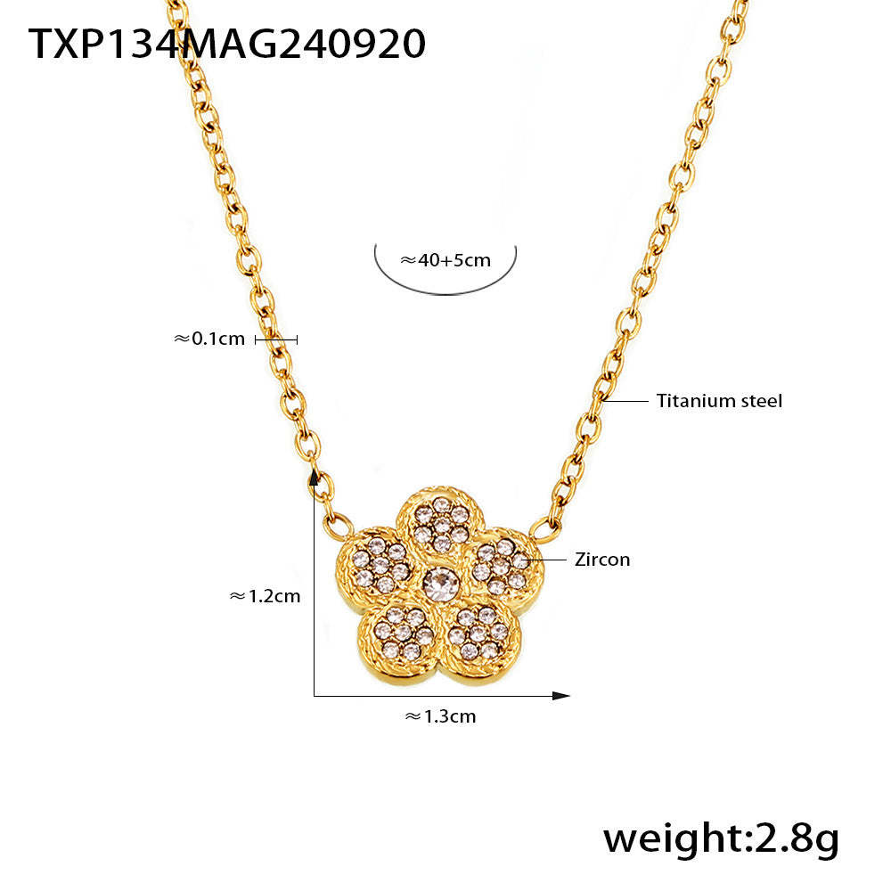 D관 - 플라워 큐빅 티타늄 스틸 PVD 도금 팔찌 이중 목걸이 [TXP134-TXE134-P1694] 24.09-4